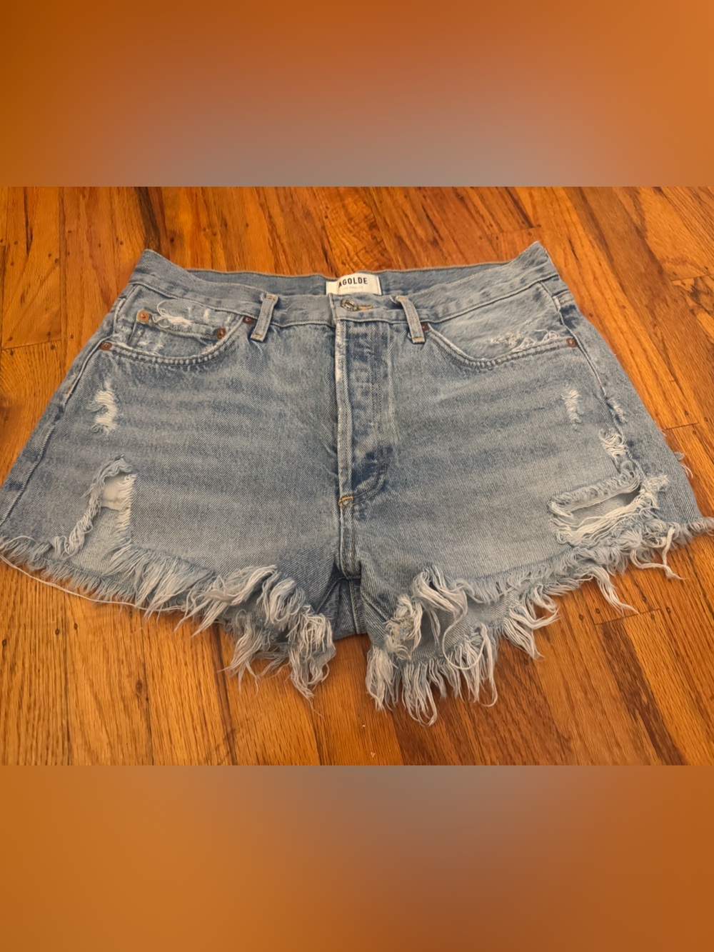 AGOLDE Parker Cut Off Denim Shorts Blue Size 28 Distressed